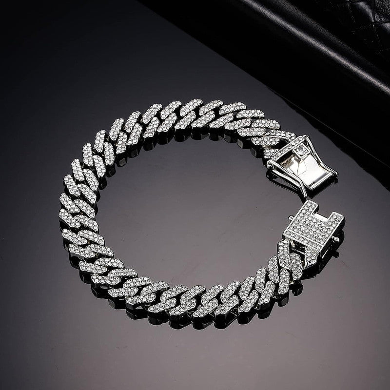 Ikkori Luxe  Silver Plated Stainless Steel Cuban Bracelet - Men